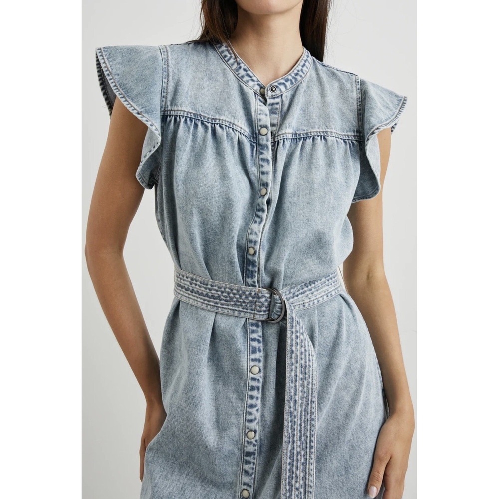 Rails Letta Faded Indigo Denim Pearl Snap Front Dress Flutter Sleeve Women's M
